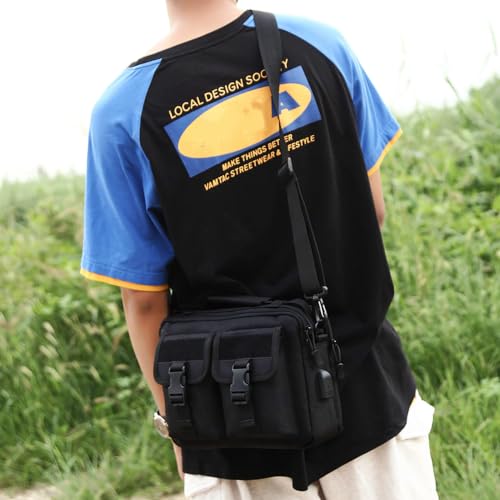 HUNTVP Tactical Messenger Bag Multifunction Nylon Shoulder Briefcase Handbags with USB Port - color: Black