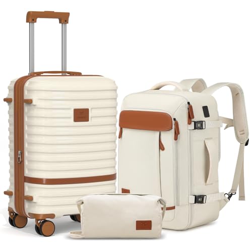 Joyway Expandable Carry on Luggage Sets Airline Approved Luggage Sets 3 Piece,Suitcases with Wheels, Lightweight ABS Hard Shell 20 Inch Suitcase with TSA Lock Spinner Wheels (Carry on luggage，White) - color: White, size: Carry on luggage