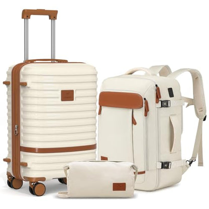 Joyway Expandable Carry on Luggage Sets Airline Approved Luggage Sets 3 Piece,Suitcases with Wheels, Lightweight ABS Hard Shell 20 Inch Suitcase with TSA Lock Spinner Wheels (Carry on luggage，White) - color: White, size: Carry on luggage