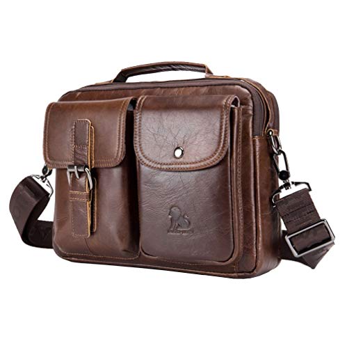 Hebetag Small Leather Sling Shoulder Bag Messenger Pack for Men Women Outdoor Travel Business - color: #31brown