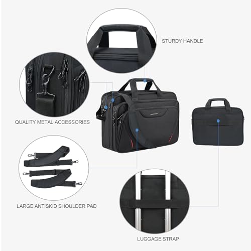 KROSER 17.3 Inch Laptop Computer Briefcase, Water-Repellent Messenger Bag | Expandable design, padded laptop compartment,shoulder strap and luggage strap for business, travel, men and women-Black/Red - color: Black/Red