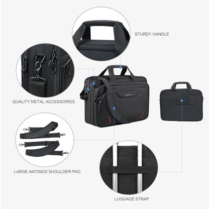 KROSER 17.3 Inch Laptop Computer Briefcase, Water-Repellent Messenger Bag | Expandable design, padded laptop compartment,shoulder strap and luggage strap for business, travel, men and women-Black/Red - color: Black/Red