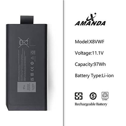 97Wh X8VWF CJ2K1 Battery for Dell Latitude 14 Rugged 5404 5414 E5404 7404 | for Latitude 7414 E7404 Series P45G P45G002 P46G P46G001 P46G002 DKNKD 5XT3V VCWGN XN4KN XRJDF YGV51 4XKN5 453-BBBE 453-BBBD - size: 8*4*1.6inch X8VWF