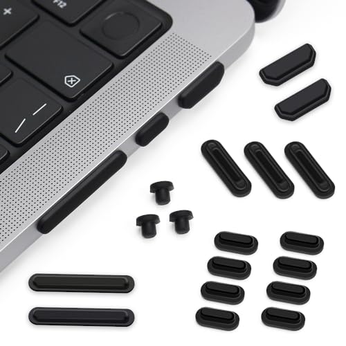 ProElife 21-Pcs Anti Dust Dirt Plug for MacBook Pro 14 16 M5 M4, Black | Protective Laptop Silicone Anti Dirt Protective Cover, Durable & Reusable, Custom Fit Design, Easy to Apply and Clean - color: Black