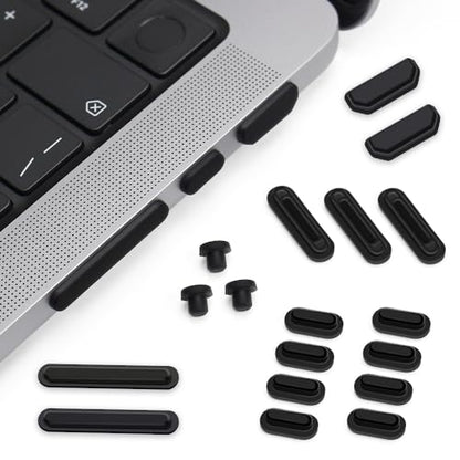 ProElife 21-Pcs Anti Dust Dirt Plug for MacBook Pro 14 16 M5 M4, Black | Protective Laptop Silicone Anti Dirt Protective Cover, Durable & Reusable, Custom Fit Design, Easy to Apply and Clean - color: Black