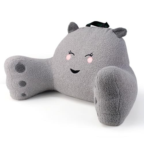 Reading Pillow for Sitting in Bed Couch Teens/Adult, Back Rest Pillow for Sitting Up in Bed with Shredded Memory Foam, Includes Arms and Washable Cover (Gray) - color: Oyster Gray, size: Teddy Velvet