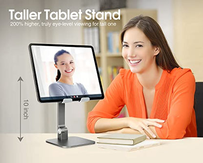 elitehood Aluminum iPad Stand, Adjustable iPad Holder for Desk, Desktop Tablet Stand Dock for Pro 13 12.9 11 Air Mini 4 5 and More 4-13 inches Tablets, Gray - color: Gray