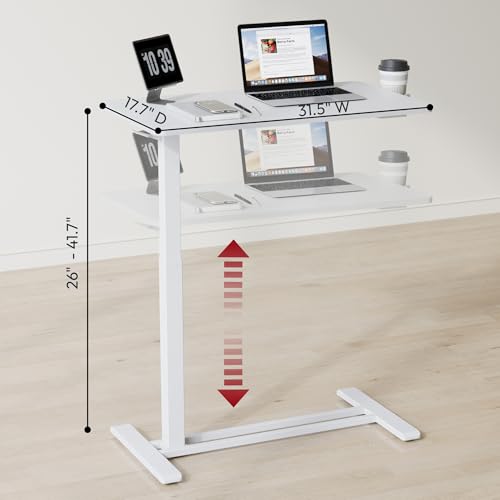 SANODESK Mobile Standing Desk with Hidden Wheels,Pneumatic Laptop Desk Rolling Computer Cart Movable Height Adjustable Small Sit Stand Desk for Home Office(31.5" W x 15.7" D,White) - color: White, size: 32x18