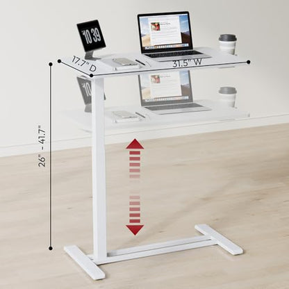 SANODESK Mobile Standing Desk with Hidden Wheels,Pneumatic Laptop Desk Rolling Computer Cart Movable Height Adjustable Small Sit Stand Desk for Home Office(31.5" W x 15.7" D,White) - color: White, size: 32x18