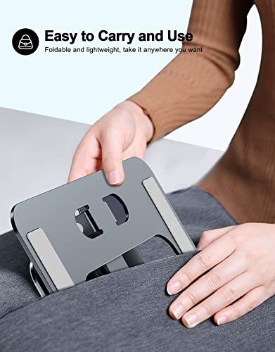 RIWUCT Foldable Aluminum Alloy Laptop Stand for Desk, Height Adjustable Ergonomic Computer Stand, Portable Laptop Riser Holder Printer Stand Compatible with MacBook Pro Air/HP/Dell 10-16", Gray - color: Gray