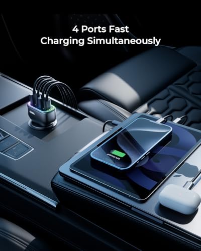 USB C Car Charger, 126W [Dual PD60W&QC30W] Cigarette Lighter USB Car Charger Adapter Fast Charging 4 Ports Car Phone Charger for iPhone 16/15/14/13/12, Samsung Galaxy S24/S23 Google Pixel Laptop