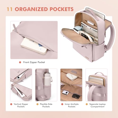GOLF SUPAGS Travel Laptop Backpack for Women Airline Approved for Work College Travel Multi-Functional Casual Daypack Teacher Nurse Bags Fits 15.6 Inch Notebook (Pinkish Grey) - color: Pinkish Grey