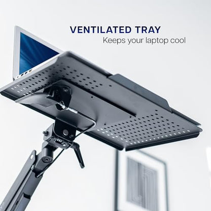 VIVO Sit-Stand 14 Inch Pneumatic Laptop Tray Wall Mount, Articulating Height Adjustable Typing Platform, Floating Workstation, Ergonomic Tilt, Black, MOUNT-KB35L