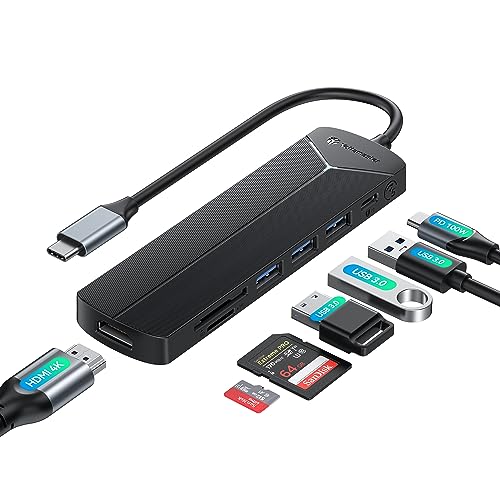 Yottamaster USB-C Hub 7 Ports with SD&TF Card Reader, 4K HDMI Display, Three 5Gbps USB-A Data Ports, 100W PD Input, Powered USB3.0 Hub, USB to HDMI Adapter for PC/Laptop