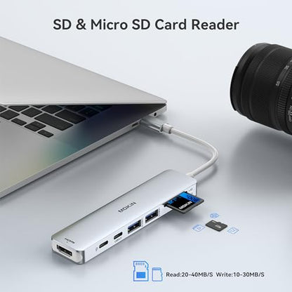 USB C Hub HDMI Adapter for MacBook Pro/Air, MOKiN 7 in 1 USB C Dongle with HDMI - color: Silver