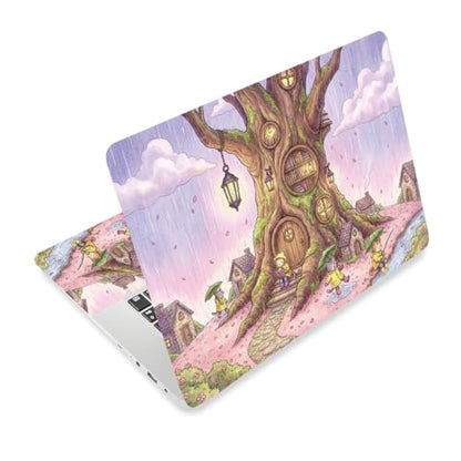 3Pcs Library Laptop Skin Sticker Illustrations Universal Removable Vinyl Stickers Fits for 12.1 13 14 15.6 16 Inch Waterproof Notebook Decal Cover Gift - color: Purple and wood color