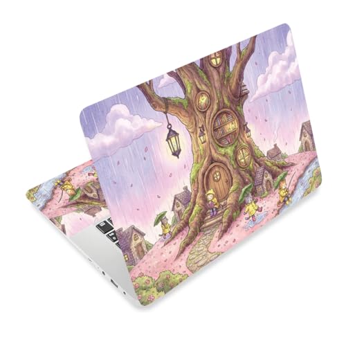 3Pcs Library Laptop Skin Sticker Illustrations Universal Removable Vinyl Stickers Fits for 12.1 13 14 15.6 16 Inch Waterproof Notebook Decal Cover Gift - color: Purple and wood color
