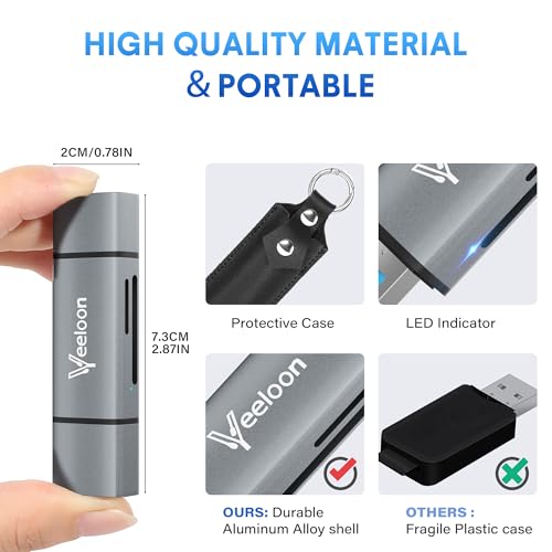 OTG SD Card Reader，Dual Slots USB 3.0 Type C to Micro SD Card Adapter, MicroSD SDHC SDXC Memory Card Viewer with Leather Carrying Case for Camera, iPhone 17 16 15 Pro/Pro Max PC MacBook Laptop