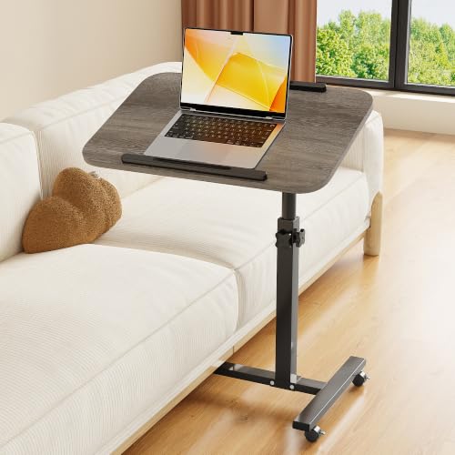 Furist Adjustable Overbed Bedside Table with Wheels Hospital Bed Table Portable Computer Stands Movable Desk Computer Table for Bed Laptop Stand for Couch - color: Oak Grey