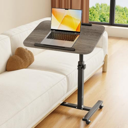 Laptop Table Mobile Adjustable Height Portable Desk Notebook Swivel PC Computer Rolling Desk with Wheels, Laptop Stand for Couch Bedside Hospital Bed Table - color: Oak Grey