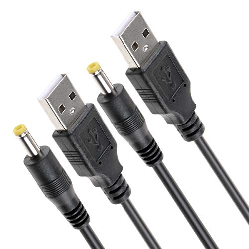 TENINYU USB 2.0 A Male to DC 4.0x1.7mm 5 Volt 24AWG DC Barrel Jack Power Cable 3FT (Max 2.5 Ampere Power Cable, Center PIN Positive), 2Pack