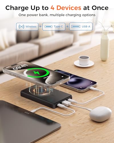 PD 35W Magnetic Wireless Power Bank 10000mAh Fast Charging Portable Charger | Slim Battery Pack Compatible with iPhone 17 16 15 14 13 12, Samsung Galaxy S26 S25 S24 Ultra & Android Cell Phones - color: Black