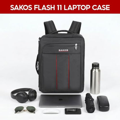 SAKOS Flash 3 in 1 Laptop Bag, 15.6 Inch Convertible Messenger, Shoulder Bag & Backpack, Water Repellent Travel Bag, Professional Work Bag for Men & Women, Briefcase with Laptop Compartment - Black - color: 5. Flash - Black/Red