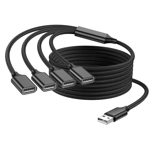 4 Way USB Splitter, 6.6FT USB Extension Cable, Black | Four USB Port Extender Hub, A Male to 4 Female Extension Cord for TV/PC/Laptop/MacBook/Keyboard/PS4/PS5/Flash Drive/LED Etc. - style: 6.6FT/2M