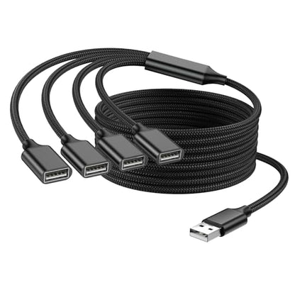 4 Way USB Splitter, 6.6FT USB Extension Cable, Black | Four USB Port Extender Hub, A Male to 4 Female Extension Cord for TV/PC/Laptop/MacBook/Keyboard/PS4/PS5/Flash Drive/LED Etc. - style: 6.6FT/2M