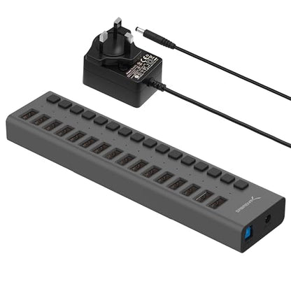 SABRENT 16-Port USB 3.0 Data Hub & Charger, 90W (HB-PU16) | Individual power switches; 90W high-power output; charge and sync multiple devices; powered usb hub