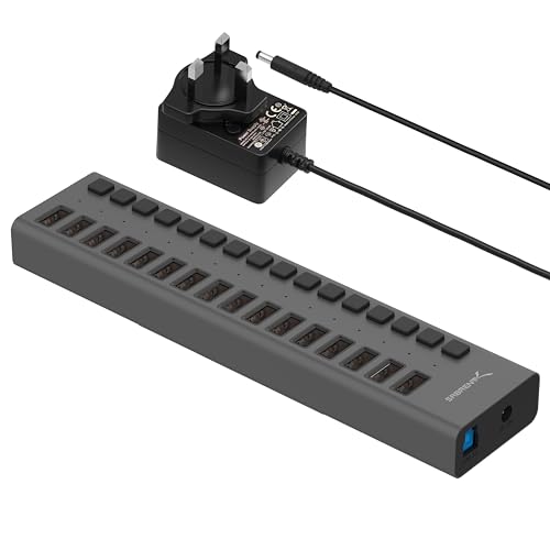 SABRENT 16-Port USB 3.0 Data Hub & Charger, 90W (HB-PU16) | Individual power switches; 90W high-power output; charge and sync multiple devices; powered usb hub