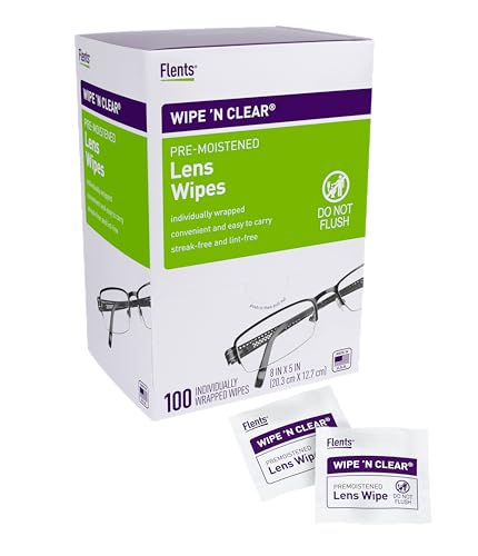 Flents Lens Wipes, Wipe 'N Clear, 100 Count, Pre-Moistened, Streak-Free, Safe for Glasses, Sunglasses, Anti-Fog, Gentle Cleaning, Clear Vision, Individually Wrapped for Travel & Convenience | Safe for Glasses, Sunglasses, Gentle Cleaning, Clear Vision, In