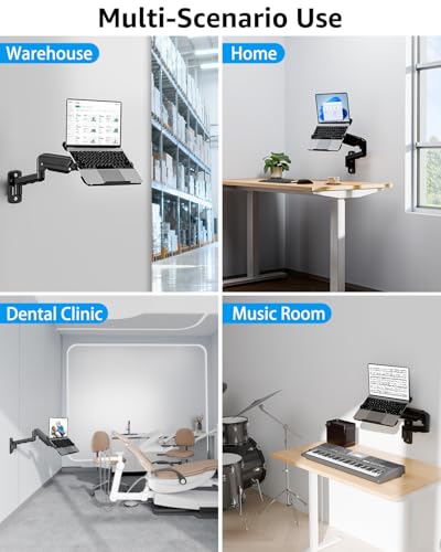 MOUNTUP Laptop Wall Mount, Adjustable Laptop Mount for Max 17" Notebook or Max 32" Monitor, Wall Mount Laptop Holder Holds 4.4-22lbs, 2-in-1 Laptop Arm with Ventilated Tray - size: Single, style: Wall mount