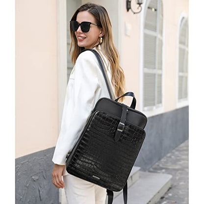 CLUCI Leather Backpack for Women, 15.6 inch Laptop Bag, Large Genuine Work Backpack Travel Back - color: 0-7 Crocodile Pattern 3