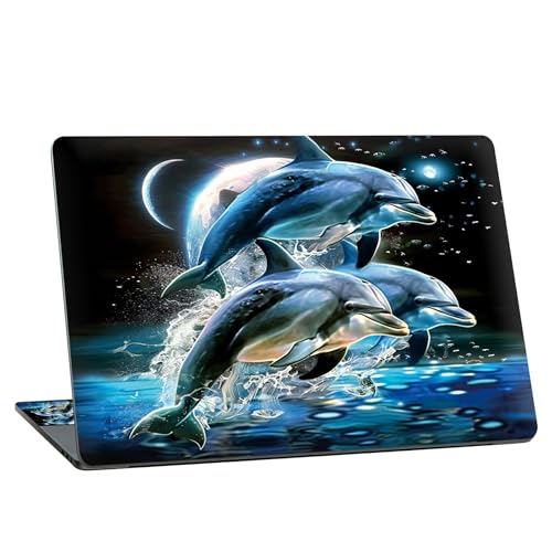 Universal Laptop Skin Sticker with 2 Wrist Pad Skins, Waterproof Scratch Resistant Vinyl Laptop Cover Decal, Cut to Fit for 11–15.6 Inch MacBook HP Dell Lenovo, Dolphins Moon - color: Dolphins Moon