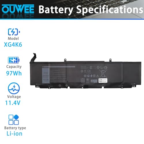 XG4K6 Laptop Battery Compatible with DELL XPS 17 9700 9710 9720 9730 Precision 5750 5760 5770 Series Notebook 0XG4K6 11.4V 97Wh - size: 11.61*3.07*0.230 inch XG4K6