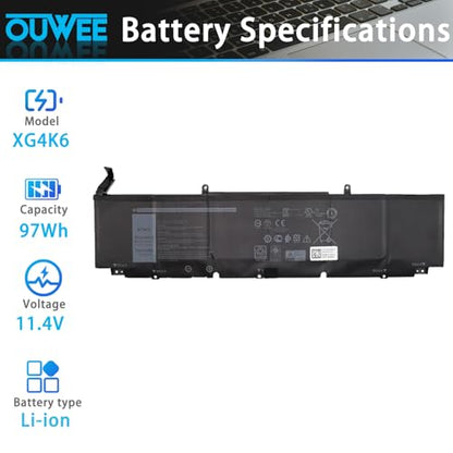XG4K6 Laptop Battery Compatible with DELL XPS 17 9700 9710 9720 9730 Precision 5750 5760 5770 Series Notebook 0XG4K6 11.4V 97Wh - size: 11.61*3.07*0.230 inch XG4K6