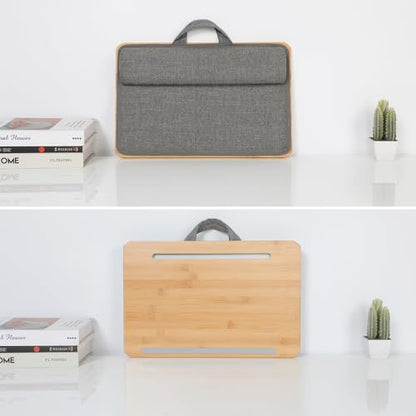 SUMISKY Portable Laptop Desk with Cushion and Phone Holder Bamboo Laptop Stand for Sofa Fits Up to 14 Inches - size: S(16.5"x10.8")