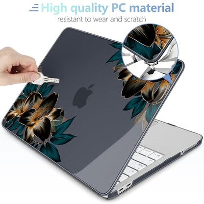 MEEgoodo 4-in-1 Printed Case for MacBook Neo 13 inch 2026 Release Model A3404, Laptop Hard Shell Cases with Keyboard Skin & Screen Protector & Webcam Covers, Golden Lilies - color: Golden Lilies