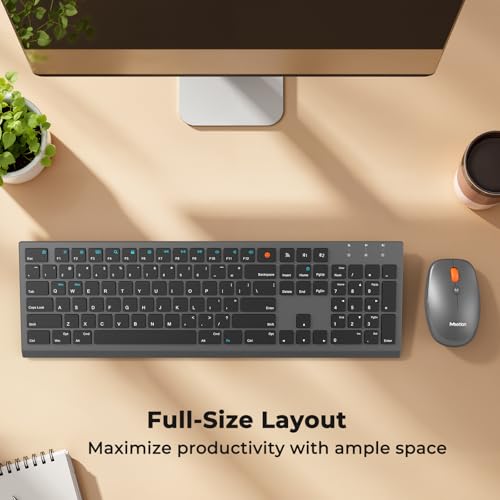MEETION Multi-Device Bluetooth Keyboard and Mouse Combo, Slim, Silent | Slim rechargeable scissor-switch keyboard with 3200 DPI mouse. Works with Windows, Mac, PC and laptop