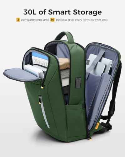 Laptop Backpack 17.3 Inch Business Travel Backpack with USB Charging Port, Durable Lightweight Anti-Theft Work Computer Bag with Laptop Compartment, Green - color: Green
