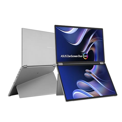 ASUS ZenScreen Duo OLED 360° Foldable Portable Monitor (MQ149CD) - Dual 14-inch, 16:10, 1920x1200, DisplayHDR400 True Black, 100% DCI-P3, Delta<2, Dual USB-C, Mini-HDMI, Kickstand, 3 yr Warranty - style: 14" Duo OLED Fodable USB-C