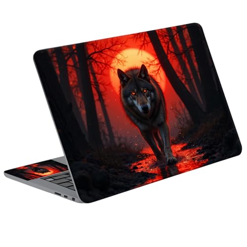Universal Laptop Skin Sticker Decal with 2 Wrist Pad Skins, Waterproof Scratch Vinyl Cover for 11–15.6 Inch MacBook, HP, Dell, Lenovo, Cutable & Reusable,Lone Wolf Blood Moon - color: Lone Wolf Blood Moon