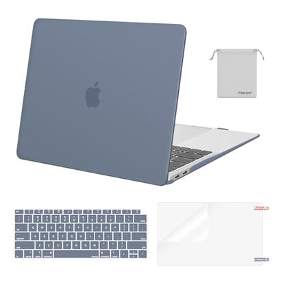 MOSISO Compatible with MacBook Air 13 inch Case M1 2021 2020 2019 2018 | A2337 A2179 A1932, Protective Hard Shell&Keyboard Cover&Screen Film&Pouch for MacBook Air 13.3 inch Case, Haze Blue - color: Haze Blue