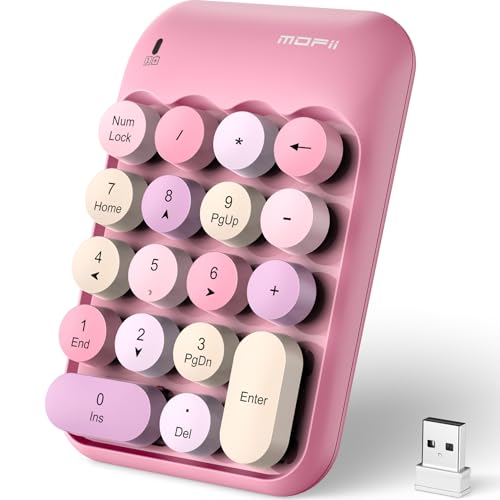 MOFII Cute Colorful Wireless Number Pad - 18 Keys, Portable 2.4 GHz with Stable Wireless Connectivity, 10-Key Financial Accounting Extension (Pink Colorful) - color: Pink Colorful