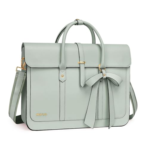 MOSISO Laptop Bag for Women, PU Leather Laptop Shoulder Bags Convertible Backpack, Work Travel Computer Bag with Bowknot - color: Sage Green, size: 16 inch