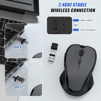 Bluetooth Wireless Laptop Mouse for MacBook Air Pro iPad Mac, Ergonomic Rechargeable Mouse with Jiggler Mode, 2 Mode Bluetooth & 2.4G USB-A/USB-C Receiver, Silent Optical Computer Mice, Grey - color: Bluetooth Wireless Mouse (Grey)