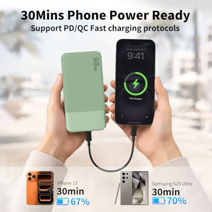 NOBIS Power Bank 90W 20,000mAh Laptop Portable Charger | PD Fast Charging Battery Pack, 4-Port, Digital Display, Compatible Laptop, Tablet, Phone and More - color: Green