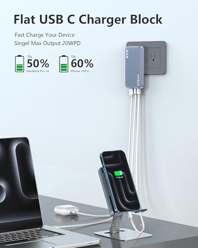 65W GaN USB C Wall Charger Block,3 Port Ultra Thin Flat USB-C Charging Plug,Foldable USB Power Adapter for MacBook,iPhone 15/16,Samsung (Blue) - color: Blue