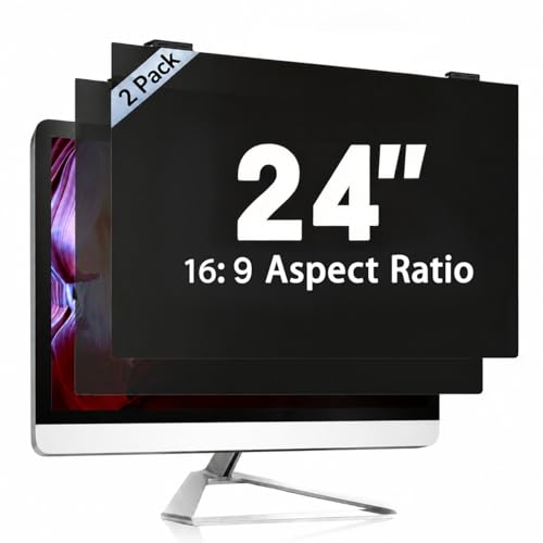 2 Pack 24 Inch Computer Privacy Screen Filter, 9H Hardness Anti-Scratch Shield for 23.6/23.8" Widescreen Monitor(16:9), Hanging Design for Open Office & Cubicle, Reduce Blue Light & Eye Strain - size: 2 Pack 24" (16:9)